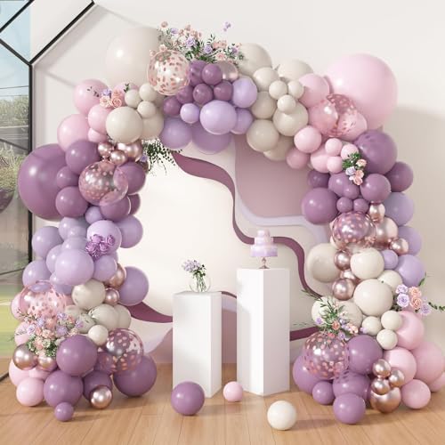 Kit Arche Ballon Violet Rose, 116 Pièces Arche Ballon Anniversaire Rose Violet avec Ballon Ivoire...