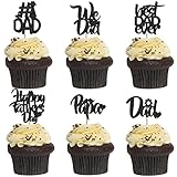 36 PCS Father's Day Cupcake Toppers, Black Glitter Happy Father's Day Cupcake Decorations Cake Toppe