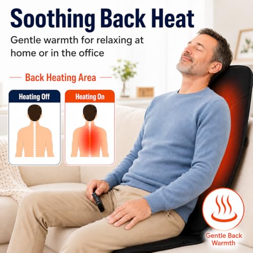 Image of Vibration Massage Seat Cushion with Heat, Back Massager for Chair with 8 Vibration Motors, Heated Massage Cushion for Office Chair, Recliner & Sofa, Full Back & Seat Comfort, Idea Gift for Dad