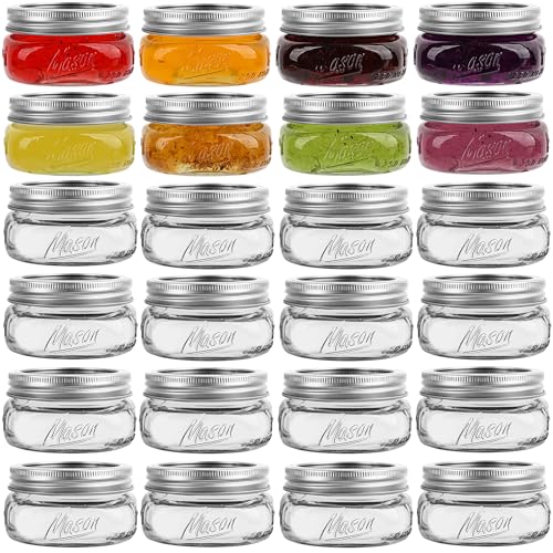16 Pack Mason Jars Wide Mouth 8oz - Wide Mouth Mason Jars with Silver Metal Airtight Lids and Bands, Glass Canning Jar for Canning, Pickling, Preserving, Jam, Honey, DIY Decor, Shower Favors