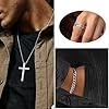 ZENGSING Men's Cross Necklace Bracelet Ring Set, Stainless Steel Cross Pendant Necklace Cuban Chain Bracelet Cross Spinner Fidget Ring Set Gifts for Men Birthday Christmas (Gold Set B) #2