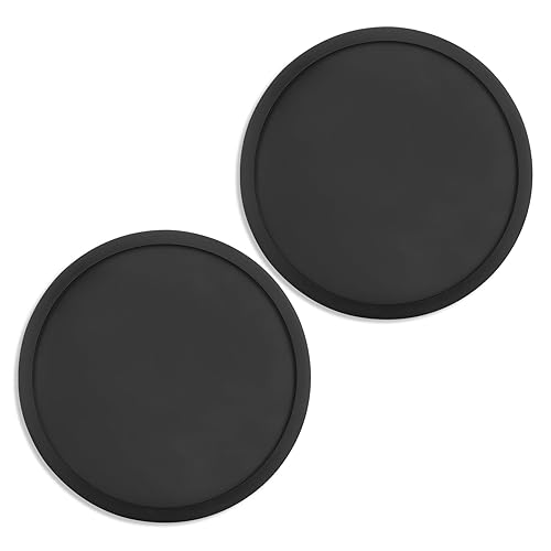 2 Pack Silicone Coasters for Drinks, Round Black Coaster with