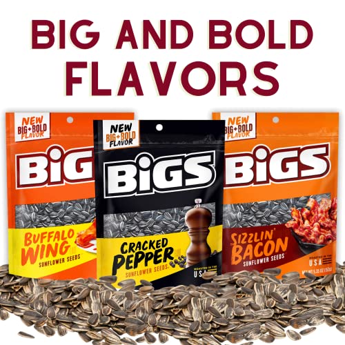 Sunflower Seeds Variety Pack Bundle. Includes Six-5.35 Oz Bags of Bigs Sunflower Seeds Plus a BELLATAVO Fridge Magnet. One of Each: Ranch, Dill Pickle, Cracked Pepper, Buffalo Wings, and Takis Fuego
