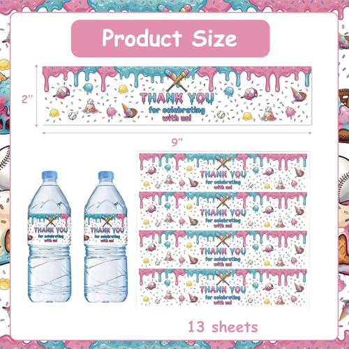 Serencatcher 52pcs Ice Cream Drip Baseball Water Bottle Labels for Sport Theme Bottle Wraps for Rookie Birthday Parties Ice Cream Socials End of Season Events Respect the Drip Decor