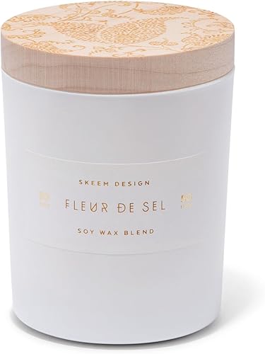 Skeem Print Block Fleur de Sel - Vela perfumada  Mezcla de aceite de lavanda, limón y naranja  Cera de soja, aceites totalmente naturales  Vela de
