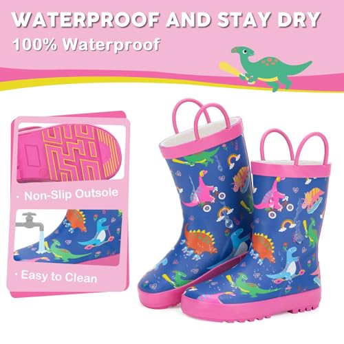 Toddler Rain Boots Kids Waterproof Rubber Boots for Boys and Girls with Handles in Fun Pattern4