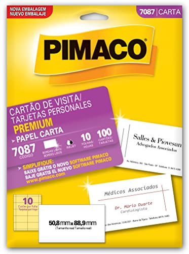 Cartão de Visita 215g Microserrilhado Premium, BIC, Pimaco, 874902, Branca, 100 Unidades