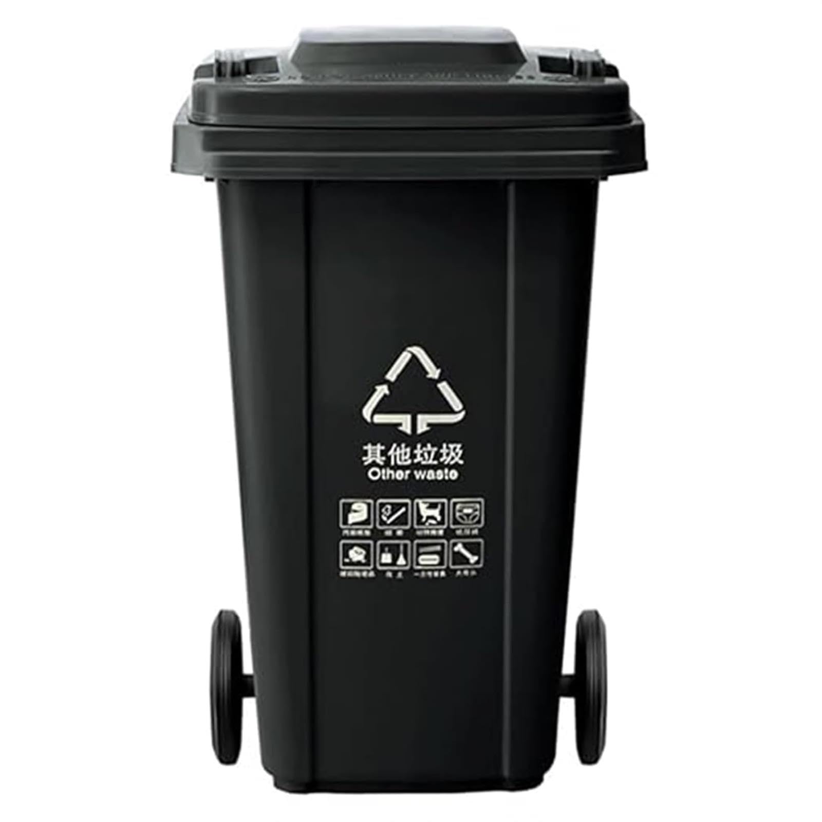 VITIWEDTY Large Outdoor Trash Can with Wheels and Lid, Heavy Duty Plastic Garbage Bin 100L/120L (Black 100L)