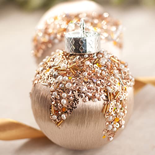 12 Pcs Satin Christmas Balls, Silk Christmas Tree Hanging Ornaments, Christma Luxury Home Decorations For Xmas Tree Wreath Garland Holiday Wedding Party Decoration (Champagne) #TOP3