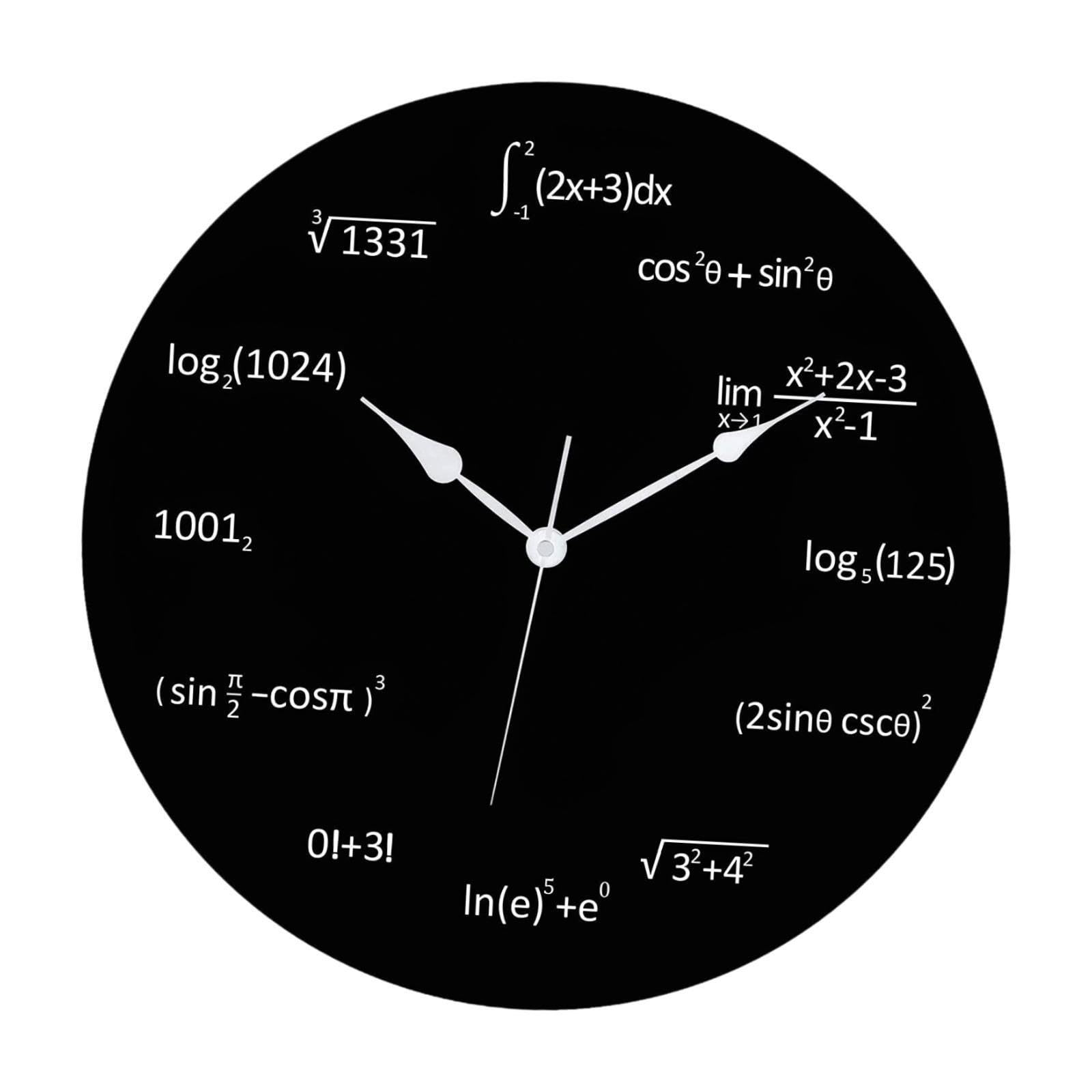 QIXCXAZ Functional Wall Clock Math Equations Round Non Ticking Choice For Bedroom Living Room Classroom And Office Decor Math Equations And Notations Wall