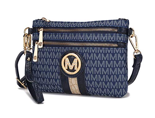 MKF Collection Crossbody Bag for Women, Wristlet Strap – PU Leather Shoulder Handbag – Small Pocketbook Messenger Purse Black, Tarren Navy, Small
