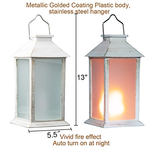 13" Vintage Style Solar Powered Candle Lantern(Metallic Coating,Plastic),Solar Garden Light with Vivid Fire Effect,Outdoor Solar Hanging Lantern,Decorative Candle Lanterns ZKEE (Set of 2) - Image 3