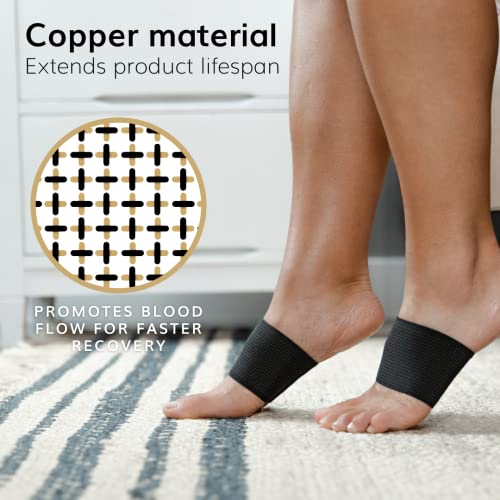 Image of BraceAbility Copper Arch Support Bands - Flat Feet Compression Brace Sleeves for Fallen Arches Treatment, Heel Spur Pain Relief, Achilles Tendonitis Foot Care, Plantar Fasciitis Correction, S /M Pair
