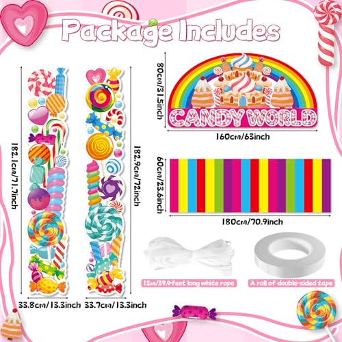 Image of 4Pcs Sweet Candy Party Decorations Candy Door Covers Sweet Hanging Banner Backdrop Candys Themed Party Land Store Porch Sign Colorful Runner Rug Background Photo Prop for Baby Shower Birthday Supplies