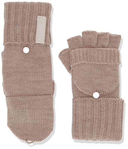 Calvin Klein Women's Knitted Convertible Fingerless Gloves with Mitten Flap Cover, heathered almond