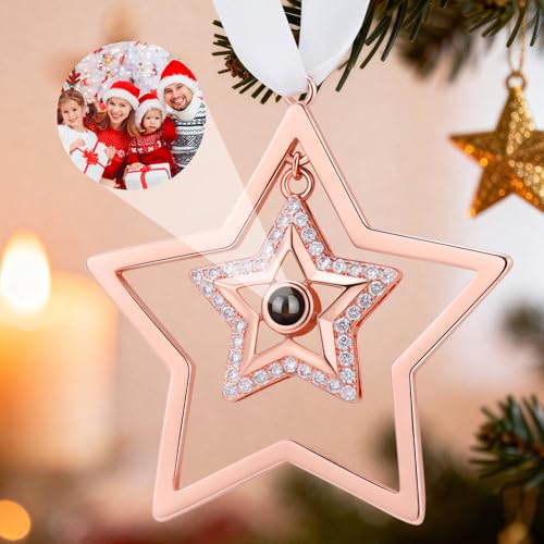 Personalized Christmas Ornaments with Picture Inside Custom 7mm Photo Projection Ornament for Christmas Tree Hanging Home Decor for Xmas Party Memorial Gifts for Family Couples
