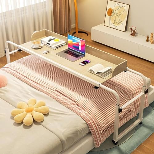 Extendable Rolling Mobility Table Over Bed,Over-Bed Table Rolling Medical Table,Overbed Table Mobile Computer Desk with Desktop Baffle Food Tray Desk Rolling Medical Table Overbed