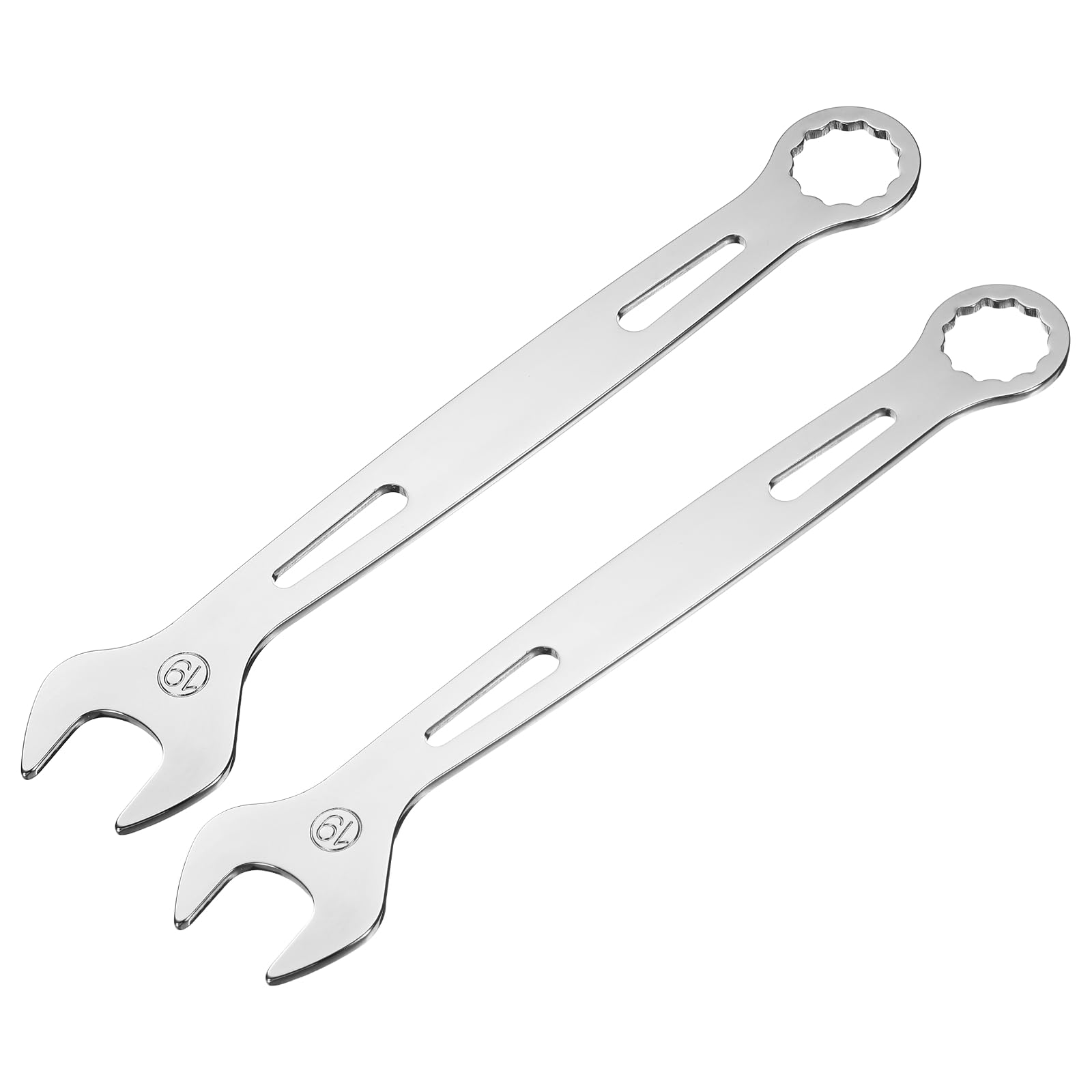 sourcing map 2Pcs Combination Wrench 19mm Metric Super Thin 12-Point Box and Open End Chrome Vanadium Steel Double Ended Spanner Tool for Automotive Furniture Machinery DIY Repair, Silver