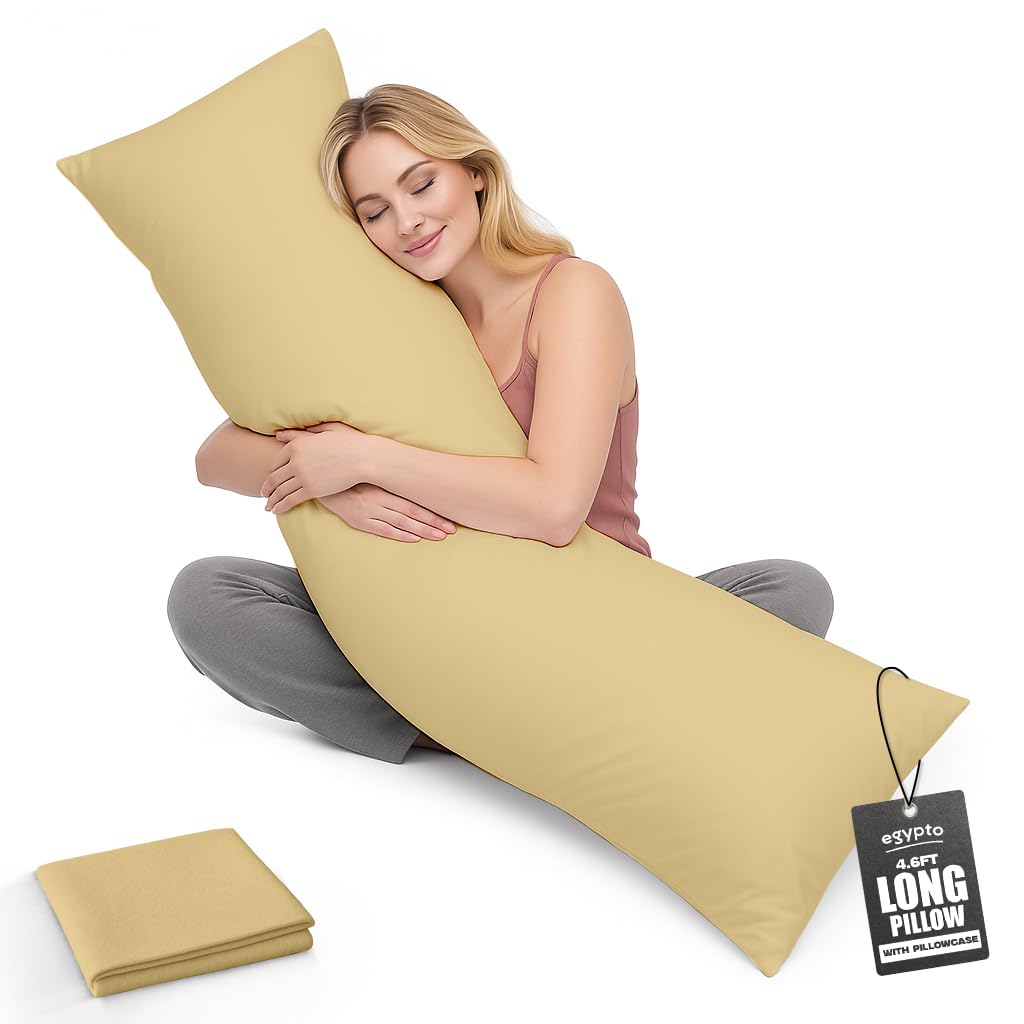 Living Orthopaedic 4ft 6 Bolster Pillow (19”x54”) – Hypoallergenic Long Pillow – Soft & Breathable Full Body Pillow for Back, Neck & Leg Support – Ideal Pregnancy Support with Long Pillow case (Latte)