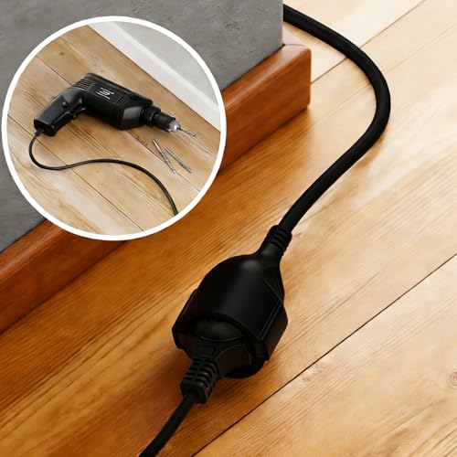 Rallonge Schuko courte, avec contact de protection, noir, 16 A/250 V, 3 x 1,5 mm², 16 A, 250 V, IP44, pour la maison, le bureau, l'extérieur - 90 ° – vue 3