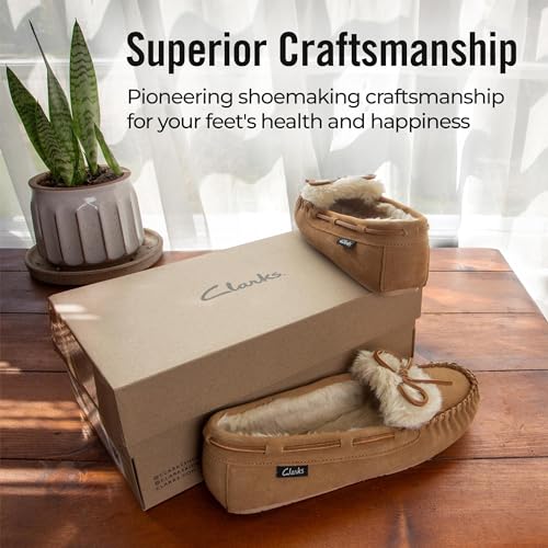 Clarks Holly Folded Tongue Moccasin Slipper Indoor Outdoor House Slippers Cinnamon4