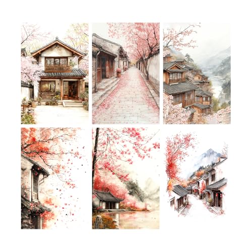 Image of SiddArtify Asian Wall Art Poster Print Set - Watercolor Landscape & Building Decor for Living Room Bedroom Office - 12x18 inch Sticker Pack of 6