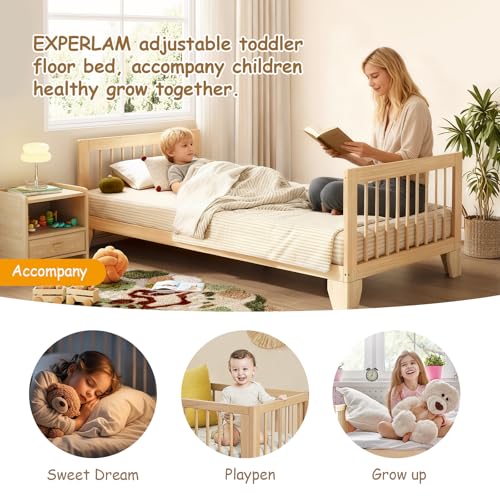 EXPERLAM Montessori Toddler Bed, Variable Twin Floor Bed Frame with Removable Guardrails and Legs, Low Wooden Kids Bed with 10 Slats and Supporting keel, Crib-to-Bed Transition for Bedroom or Nursery - Image 9