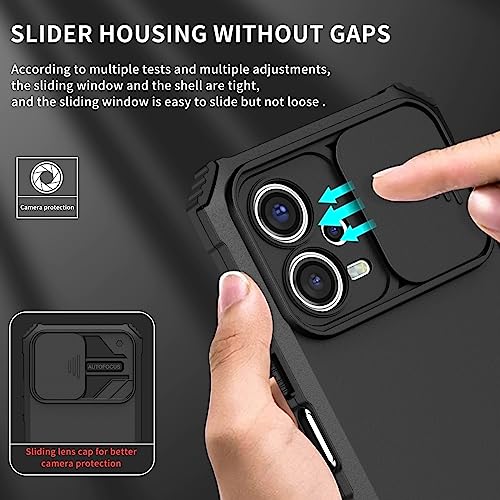 Image of Mobile Back Cover Case for Redmi Note 12 5G | Sliding Camera Shield | Stereoscopic Stand | 360 Degree Protection Mobile Phone Case Cover for Redmi Note 12 5+G | New PC, Black Back Cover