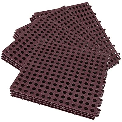 16Pack 11.8 x 11.8 Inch Interlocking Rubber Floor Tiles Non-Slip Shower Pool Deck Tiles for Flooring, Soft PVC Splicing Modular Cushion Mat Drainage Mats for Patio Garage Kitchen Bathroom (Brown)