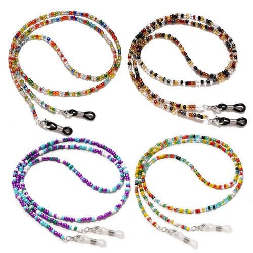 BILIONE 4 PCS Acrylic Beaded Eyeglass Chains for Women Girls, Glasss Holder Strap, Premium Eye glasses Hanger Keeper Around Neck, Fashion Eyewear Accessory