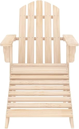 Miniatura 2 de Natural Wood Adirondack Chair, Detachable Ottoman, Solid Fir Wood, Outdoor Patio, Garden, Balcony Seating