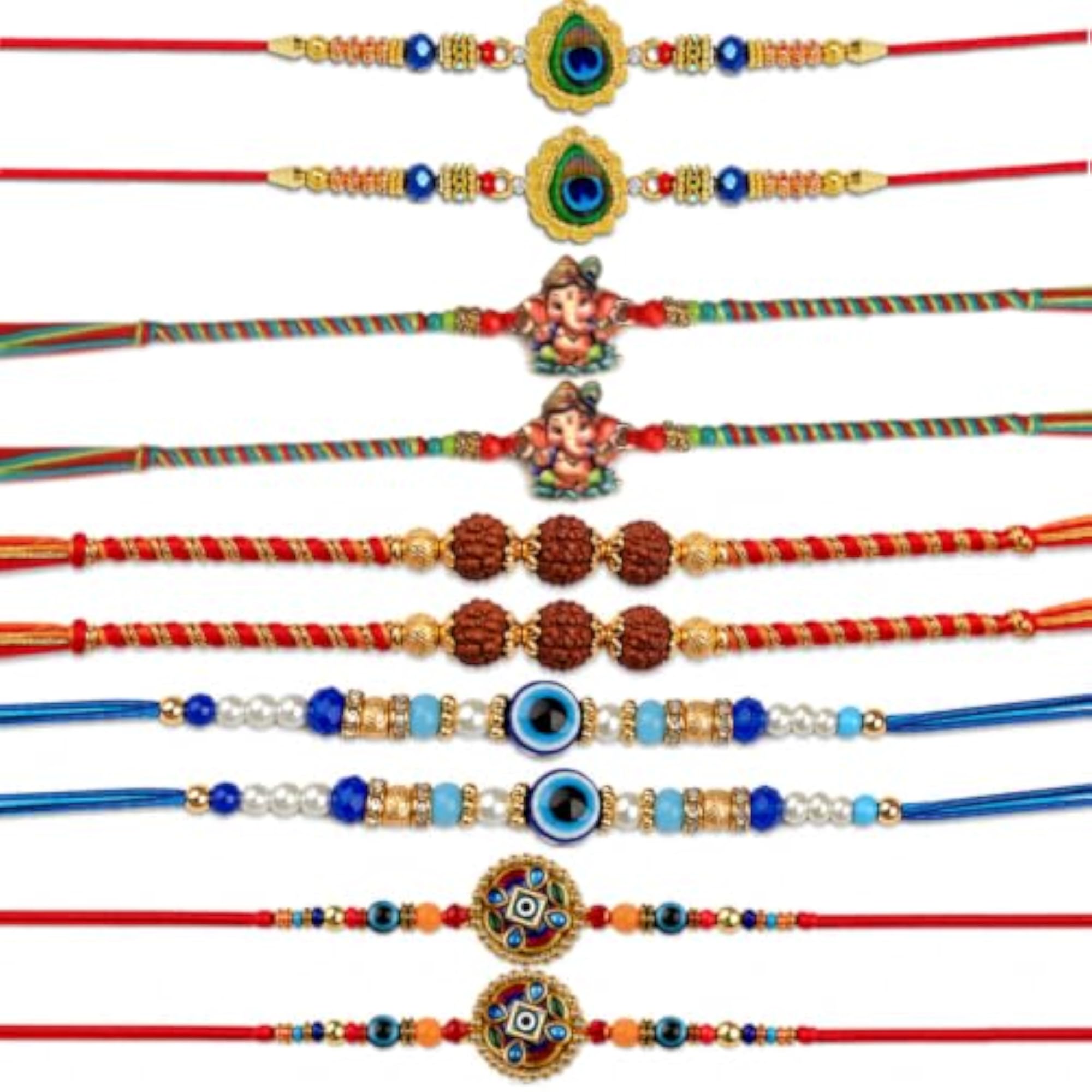Assorted Traditional Motifs Multi Color Rakhi Set of 10