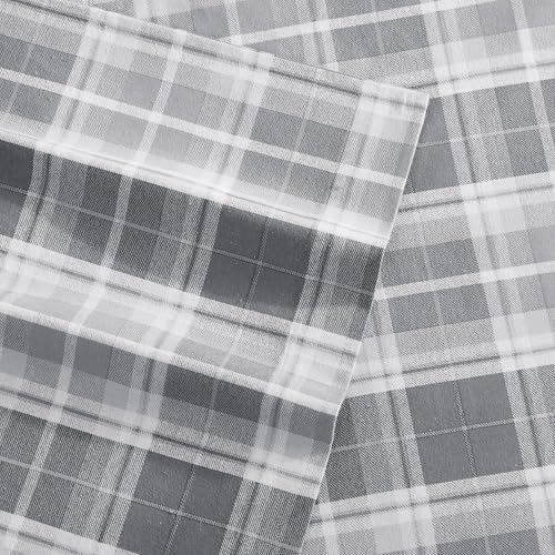Image of Laura Ashley - Flannel Sheets Queen Size, Anti-Pilling & Wrinkle Resistant Cotton, Touchably Soft for All-Season Comfort - Bed Sheets with Matching Pillowcases & Fitted Sheet (Mulholland Plaid Grey)