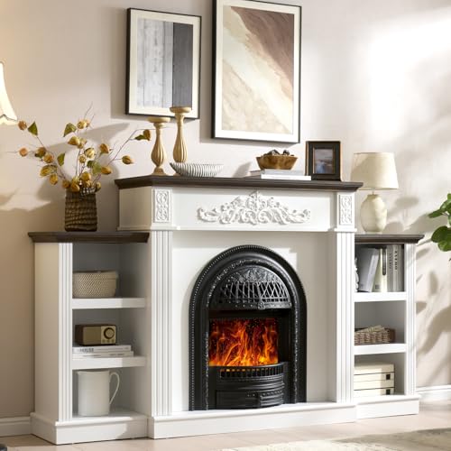 Chimenea eléctrica estilo jaula de pájaros de 78 pulgadas con chimenea, soporte de TV de 46 pulgadas de alto para TV de 90 pulgadas, centro de entretenimiento de granja con almacenamiento y calentador