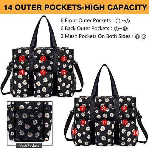 Image of IBFUN Utility Tote Bag with 24 Pockets, Large Teacher Tote for Women with Laptop Compartment, Travel Tote Bag with Zip Top