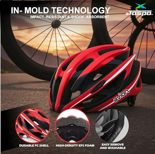 Image of Jaspo Avion Skating & Cycling Helmet for Adults & Teens (Age 13+), Polycarbonate Material, EPS Foam, Universal Fit for All (58-62 cm) |Ventilated Helmet for Men & Women (Red & Black)
