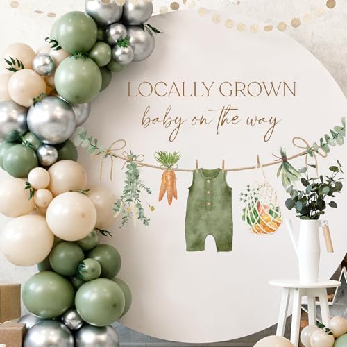 Whaline Locally Grown Baby On the Way Decal Sign Vegetable Theme Baby Shower Backdrop Decorations Party Stickers Gender Reveal Welcome Sign Decal for Balloon Arch, 2 Sheets