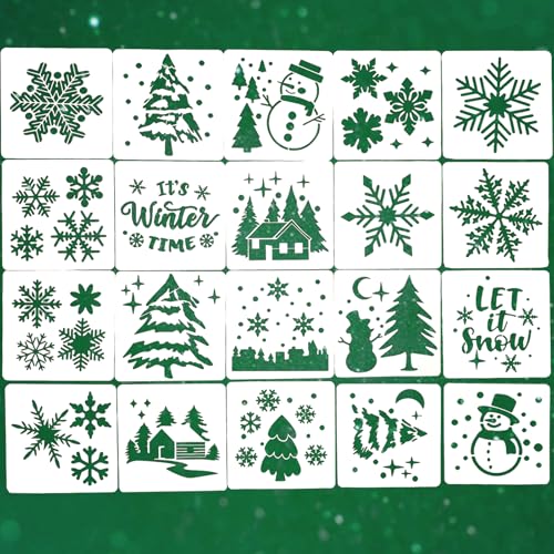 20pcs Winter Snowflake Christmas Stencils for Painting Reusable Holiday Craft Templates for Wood Signs Canvas Wall and DIY Home Decorations