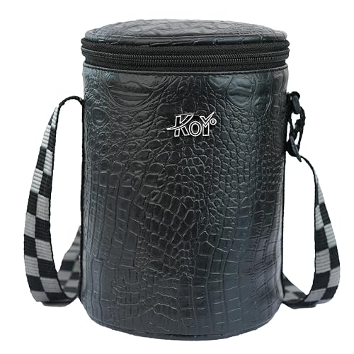 Image of KOI Insulated Lunch Box Set | 3 Inside Steel Containers (290ml, 450ml, 600ml) with BPA Free Lids | Leakproof Microwave Safe Tiffin | Adjustable Shoulder Strap Lunch Bag for Office Travel (Black croko)