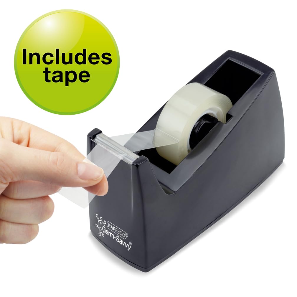 Rapesco 1741 Business Pack: 4 Tape Dispensers 300 and 4 Clear Tape Rolls, Black - Image 2