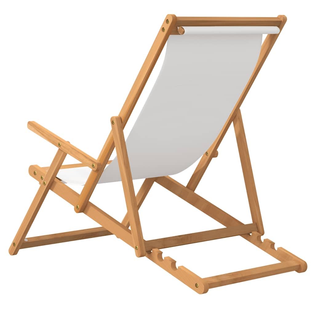 Générique Krzesło składane z litego drewna Teak Cream | Wygodne siedzisko z tkaniny, regulowane oparcie, łatwe składanie, ogród plaża kemping, 110 kg