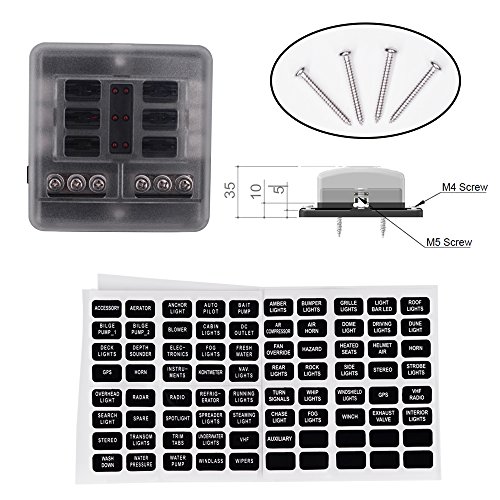 6-Way Fuse Block W/Negative Bus - JOYHO ATC/ATO Fuse Box with Ground, LED Light Indication & Protection Cover, Bolt Connect Terminals,70 pcs Stick Label, For Vehicle Car Boat Marine Auto - Thumbnail 7