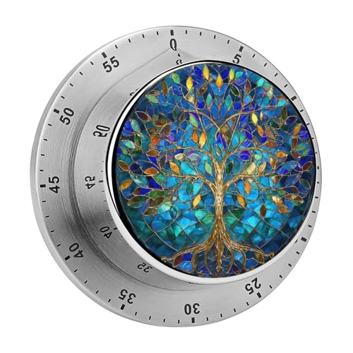 Tree of Life Artwork in Stained Glass Style Kitchen Timers for Chef Cooking Timer Clock with Loud Alarm No Batteries Required