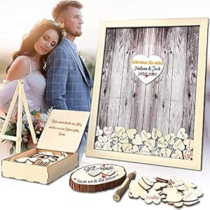 Neamon Gästebuch Hochzeit Holz inkl.120 Herzen Herz Hochzeitsgästebuch Gästebuch Taufe Geburtstag Hochzeitsdekoration…