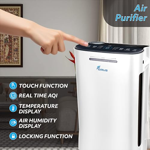 Image of Forus Air Purifier for Home & Office, H13 HEPA 3-in-1 filter, Removes 99.99% Pollutants, Allergens, Pet Dander, Smoke, Dust, virus, Covers Up to 500 Sqft Area | PM 2.5 | 2-Year Warranty - White