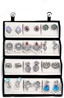 Jhumka Earrings Box for Women – 12 Pair Oxidised Silver Jhumka, Chandbali & Stud Combo Set with Black Velvet Storage Box |... Price In India