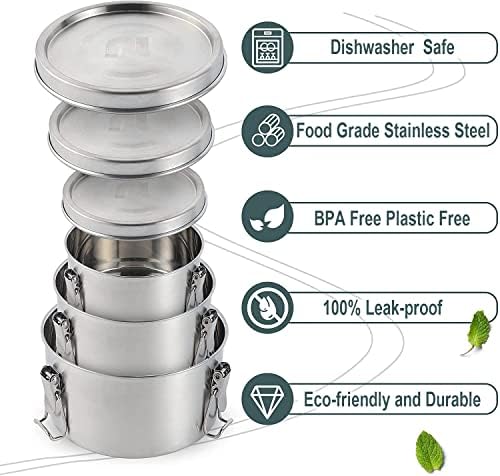 nicelock Stainless Steel Food Containers with Airtight Lid Set of 3 Leak Proof Metal Lunch Bento Box for Kids Student Women Reusable Stackable Kitchen Organizer Eco Snacks Box (450ml+750ml+1200ml)