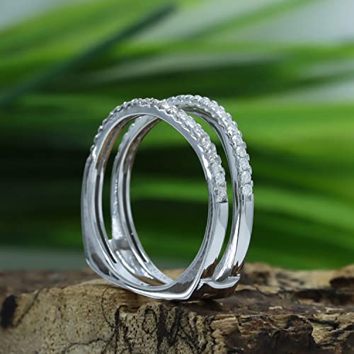 SAVEARTH DIAMONDS 1/3 ct t.w Round Cut Lab Created Moissanite Diamond Wedding Enhancer Guard Double Ring For Women In 14K Gold Over Sterling Silver (D Color, VVS1 Clarity 0.33 Cttw)4