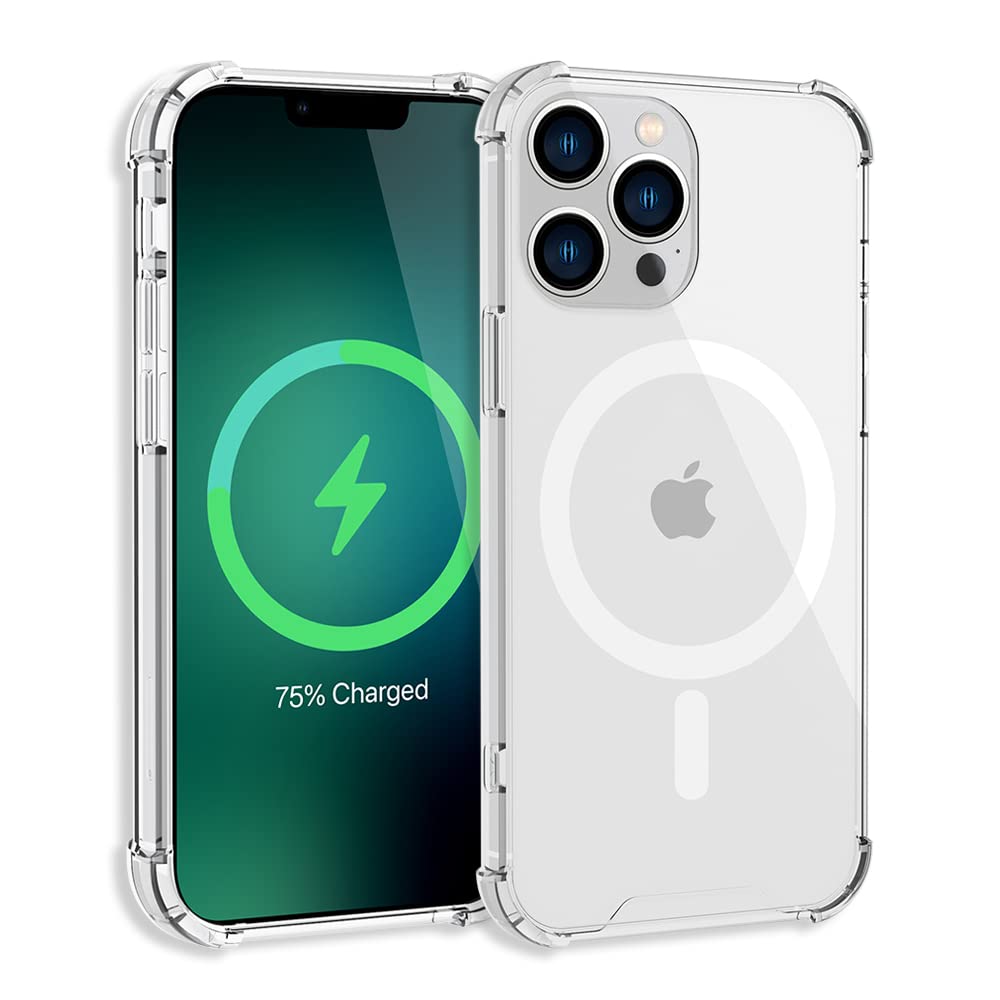 TORU MX Slim for iPhone 13 Pro Max Magnetic Case, Compatible with Magsafe, Hybrid Transparent HD Clear Case with Detachable Wrist Strap, Scratch Resistant, Air Bumper Shock-Absorbing Corners - Clear