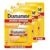 Dramamine Motion Sickness Relief for Kids, Chewable Grape, 8 Count, pack of 3